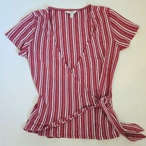 Lucky Brand Striped Maroon Wrap Top